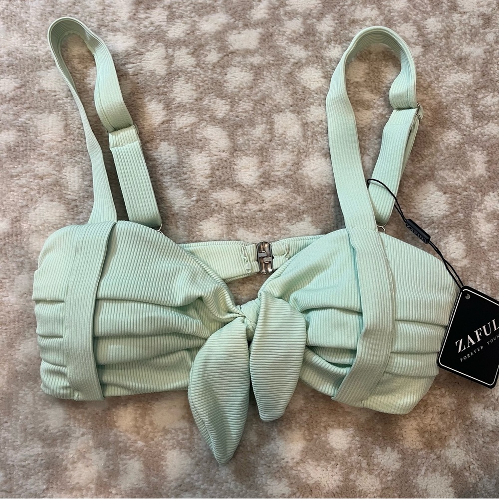 Zaful Green Bustier Tie Front bikini top
